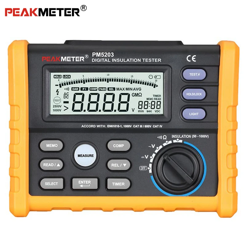 PEAKMETER Аналоговый Цифровой 1000 В PM5203 тестер сопротивления изоляции меггер