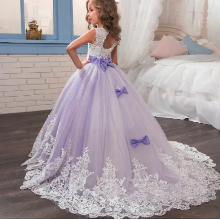 Vintage Flower Girl Dresses For Weddings Princess Beading Appliqued Lace Kids First Communion Gown Pageant Dress | Детская одежда и