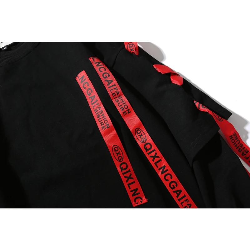 Пуловер с лентой в стиле хип хоп толстовка капюшоном для мужчин свитшоты длинным