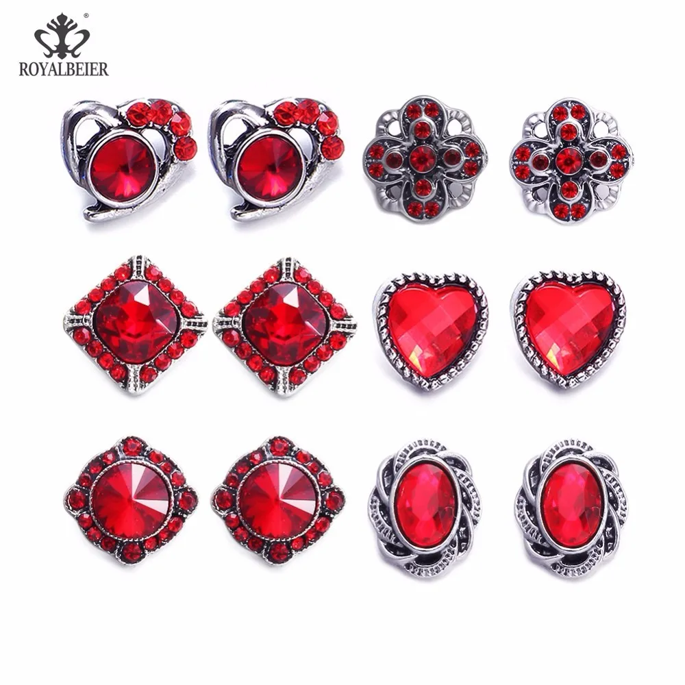 Royalbeier 12pcs Mixed Pairs Round Rhinestone Styles Metal Charms 12mm Snap Button Jewelry For Snaps Bracelet | Украшения и