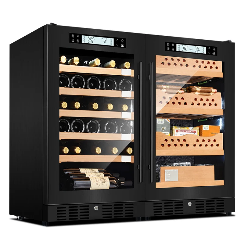 Черный FK-28CT2 шкафчик для хранения сигар "humidor" роскошный деревянный из испанского кедра humidor винный шкаф компрессор сигара охладитель вина - Цвет: Черный