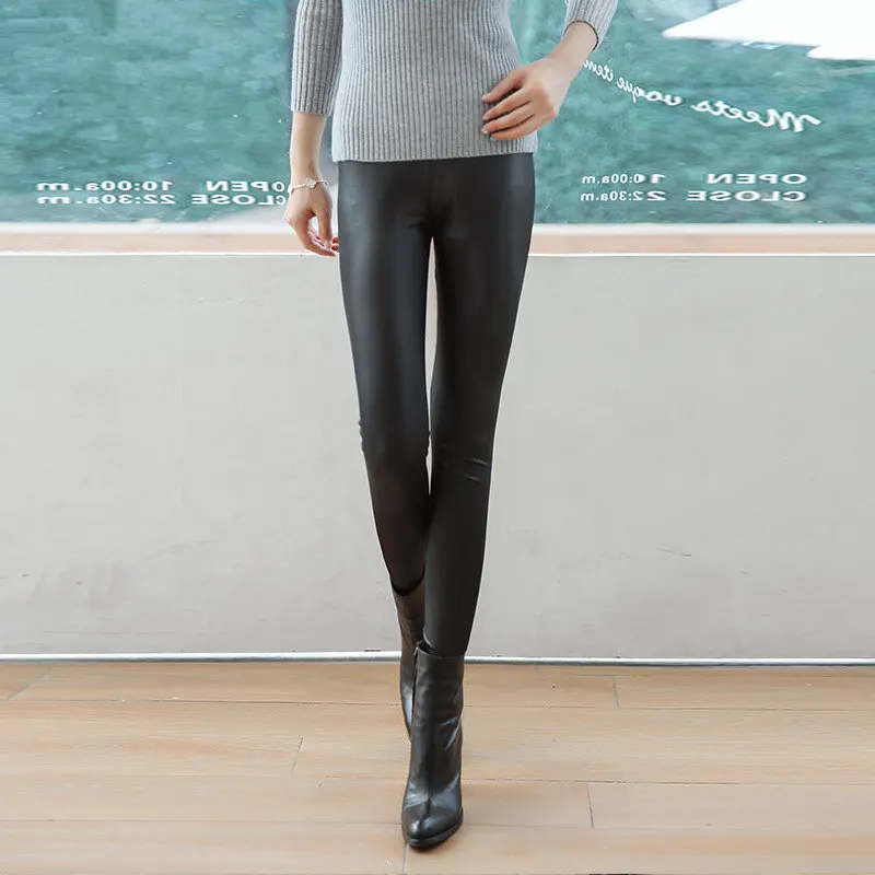 Весенние женские леггинсы из искусственной кожи высокого качества тонкие брюки