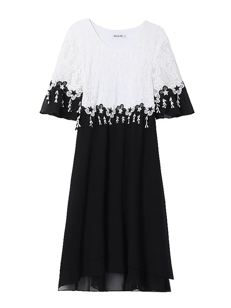 

2019 Summer New Designer Women's Dress Lace Sleeve Chiffon Large Size Was Thin Princess Fashion Dresses Female Tide L296