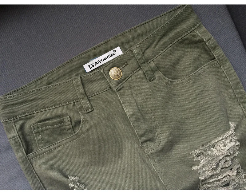 2020 Winter High Waist Ripped Jeans Denim Green Army Military Boyfriend For Womens Lady Skinny Jean Camouflage Pants | Женская одежда