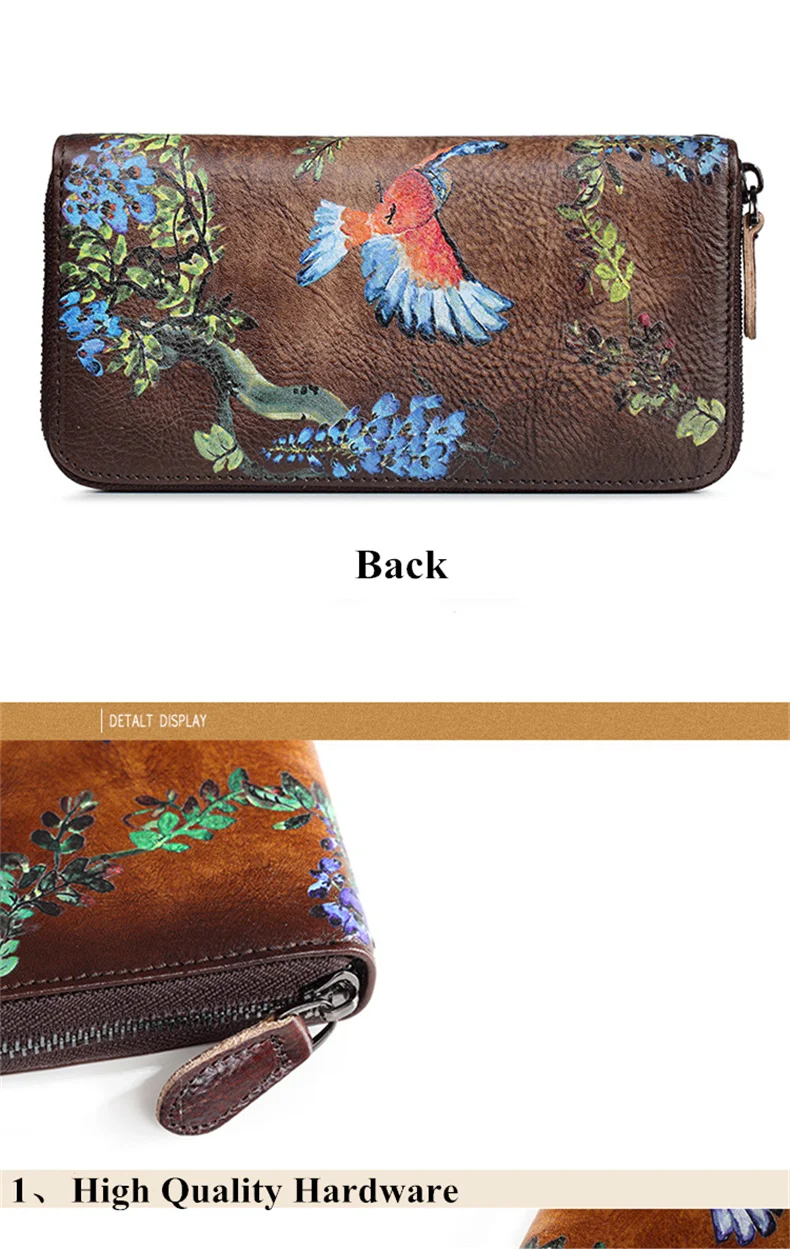 SOUTH GOOSE Genuine Leather Women Wallet Luxury Long Purse Birds Embossing Clutch Bag High Quality Female Card Holder Phone Bag