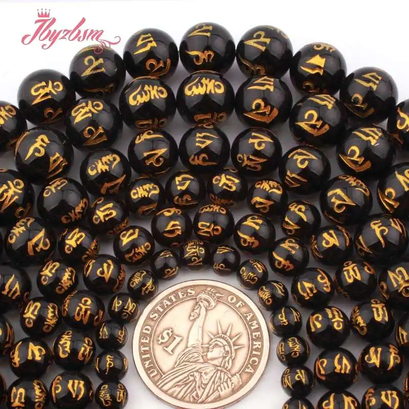 6 8 10mm Round Black Mantra Mala Buddha Agates Natural Stone Beads For DIY Necklace Bracelets Jewelry Making 15" Free Shipping |