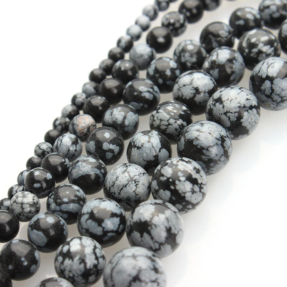 Snowflake Obsidian Beads Round Selectable Size 4 6 8 10mm Natural Stone Bead For Jewelry Making Diy Bracelet F2936 | Украшения и