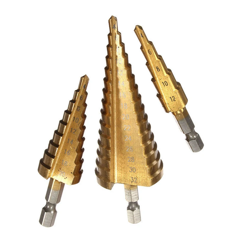 3 шт Большой HSS Сталь шарошечное Буровое Титан Бит Набор дыра резак 4-12/20/32 мм -
