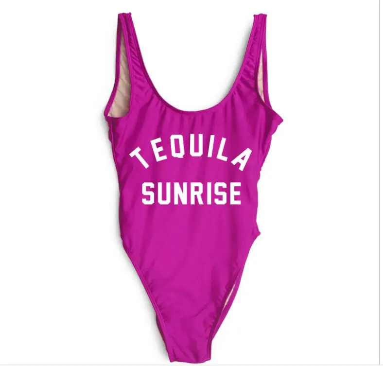 TEQUILA SUNRISE Funny Letters Women Swim suit Sexy Low Back High Cut Swimwear Bathing Beachwear Swimsuits One Piece Bodysuit | Спорт и