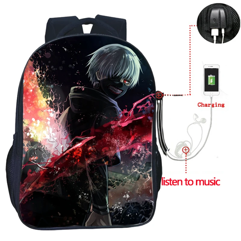 Высокое качество одежда с надписью «Tokyo Ghoul рюкзак USB зарядка рюкзак модные зарядка через usb рюкзак для учеников, мальчиков и девочек школьная сумка распылитель ранцевого типа для с - Цвет: 11