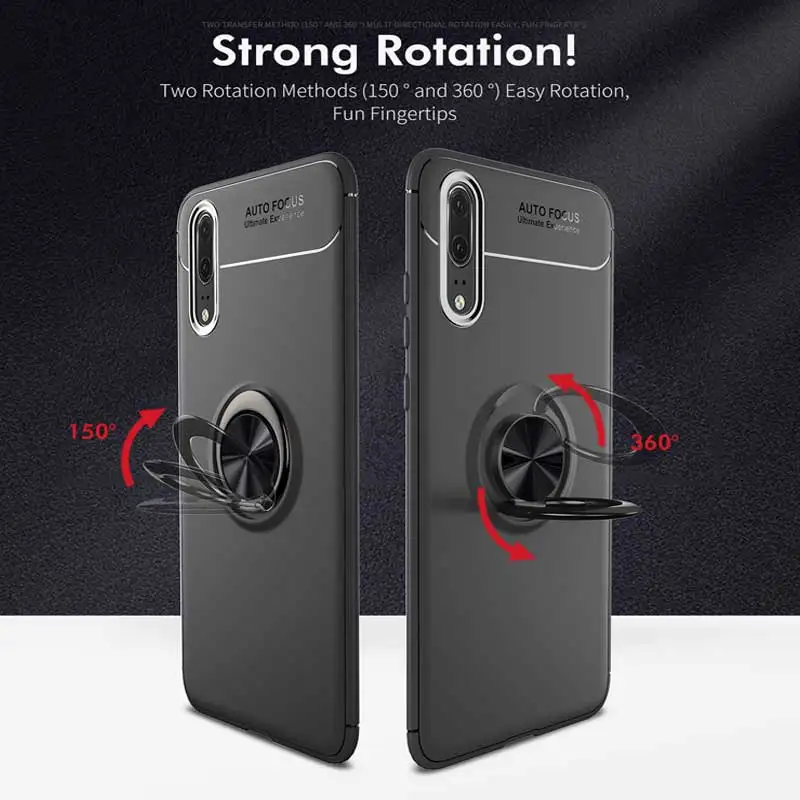 Магнитный чехол с кольцом на палец для huawei p10 p20 p30 мягкий из ТПУ держателем задняя