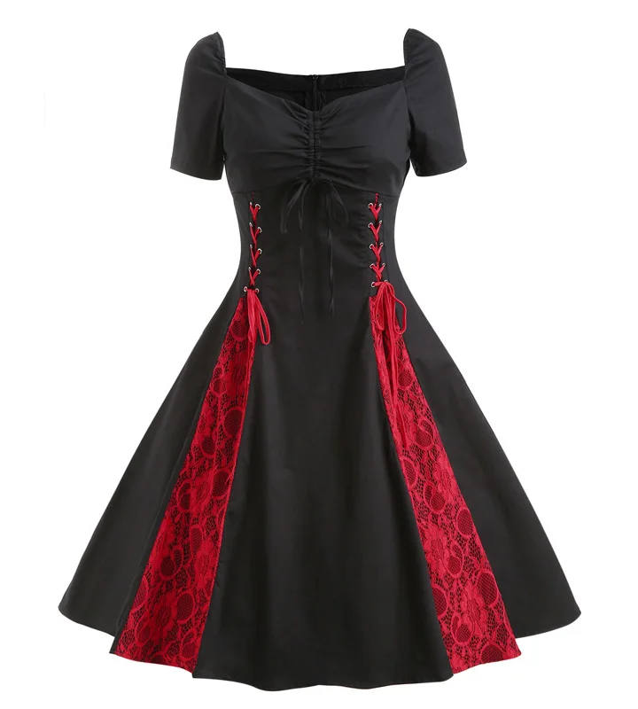 kleding dames Enyuever, готическое платье в стиле стимпанк, женское, плюс размер, на шнуровке, корсет, красный, черный, Vestido, винтажные, викторианские, вечерние, средневековые, женские платья - Цвет: kleding dames