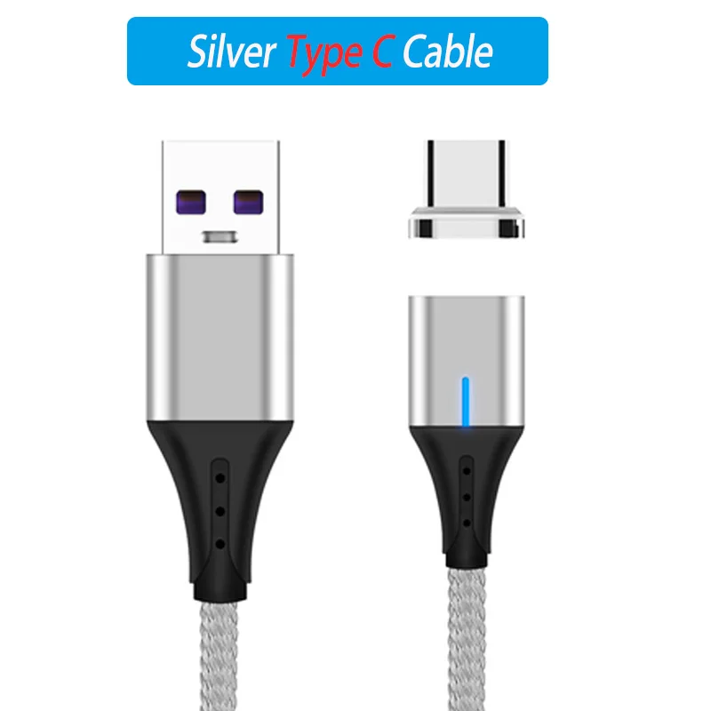 Магнитный Micro Usb type-C кабель 2 м. Быстрая зарядка 3,0 для samsung A70 A50 S9 S10+ Redmi Note 7 Pro type-C кабель для быстрой зарядки - Цвет: Silver USB-C Plug
