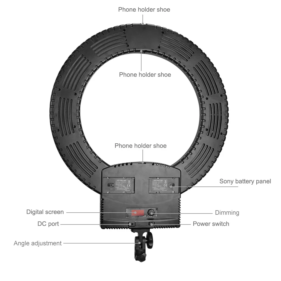 Светодиодный кольцевой светильник с плавным затемнением + крепление на