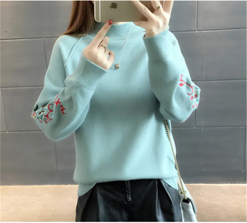 New Fashion 2018 Women Autumn Winter Embroidery Cat Brand Sweater Pullovers Warm Knitted Sweaters Pullover Lady PZ384 | Женская одежда