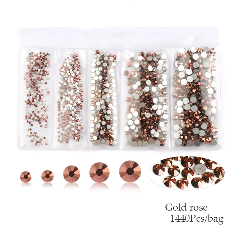 gold rose Новинка разные размеры: SS4 SS6 SS12 SS16 SS20 красочные 1440 шт. 3D не исправленный для искусства ногтя Flatback Стразы для украшения для одежды - Цвет: gold rose