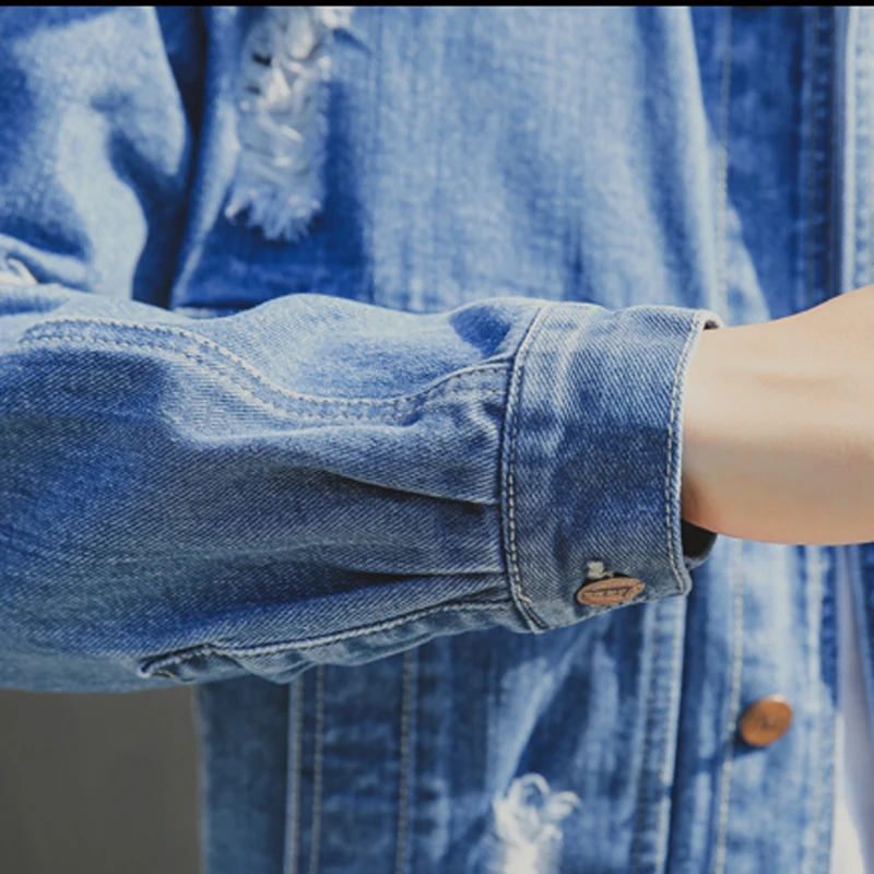 2017 Новых Мужчин Джинсы Разорвал Отверстие Куртки Пальто Кардиганы мужская