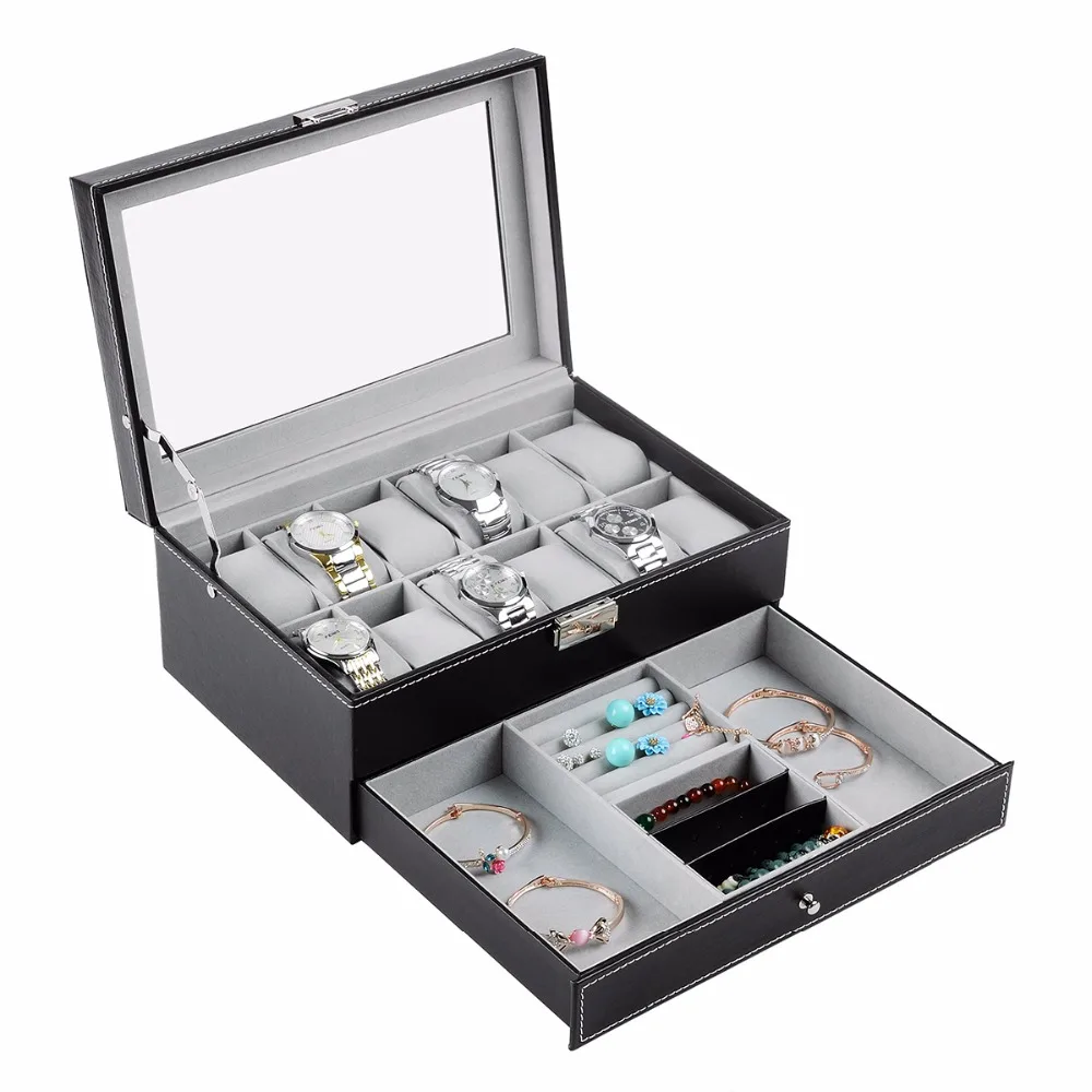 Модные в 2017 ювелирные изделия Дисплей Коробки Смотреть Box с замком кожаные очки