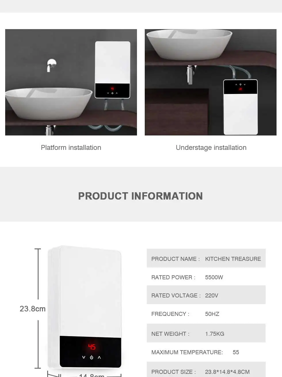 5500W Bathroom Instant Shower Heater Hot Water Heater Kitchen Induction Heaters Touch Heating Calefactor Electrico Faucet 220V