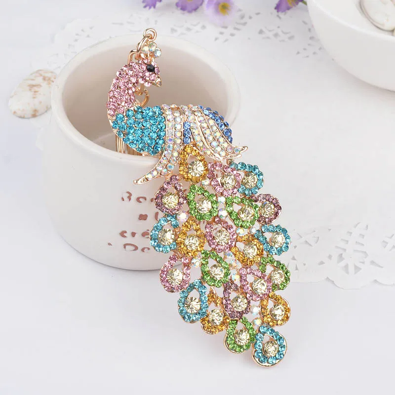 5 цветов Bling кольца для ключей со стразами элегантный красочный брелок-палин Peafowl