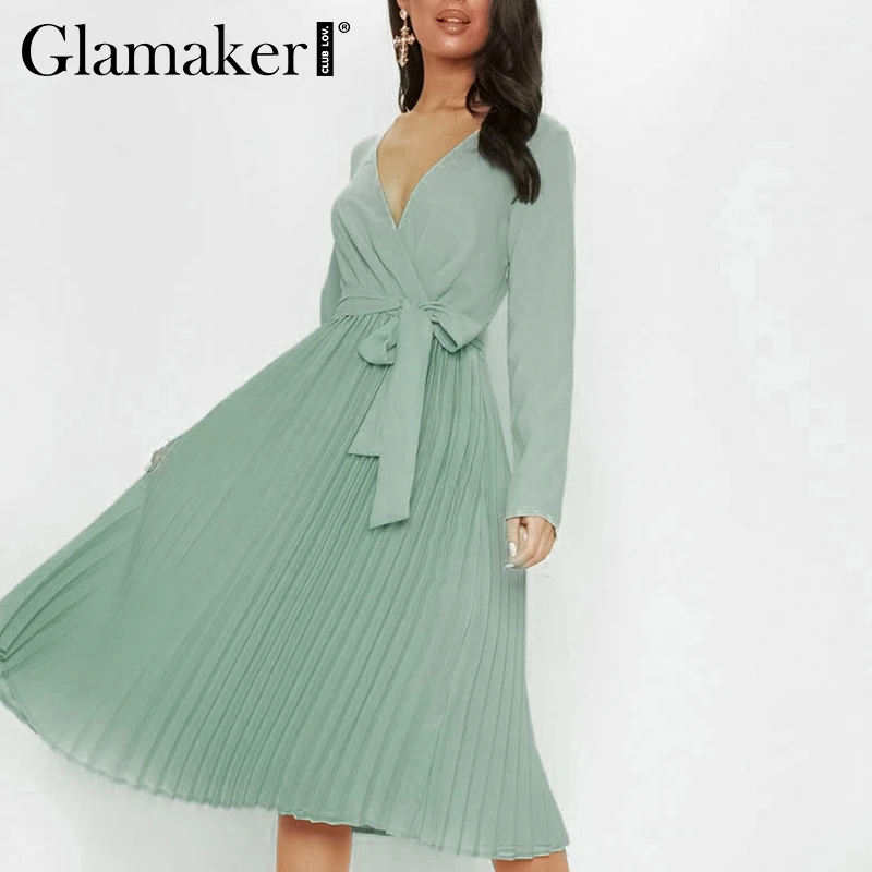 Женское Плиссированное Платье миди Glamaker черное элегантное длинное вечернее