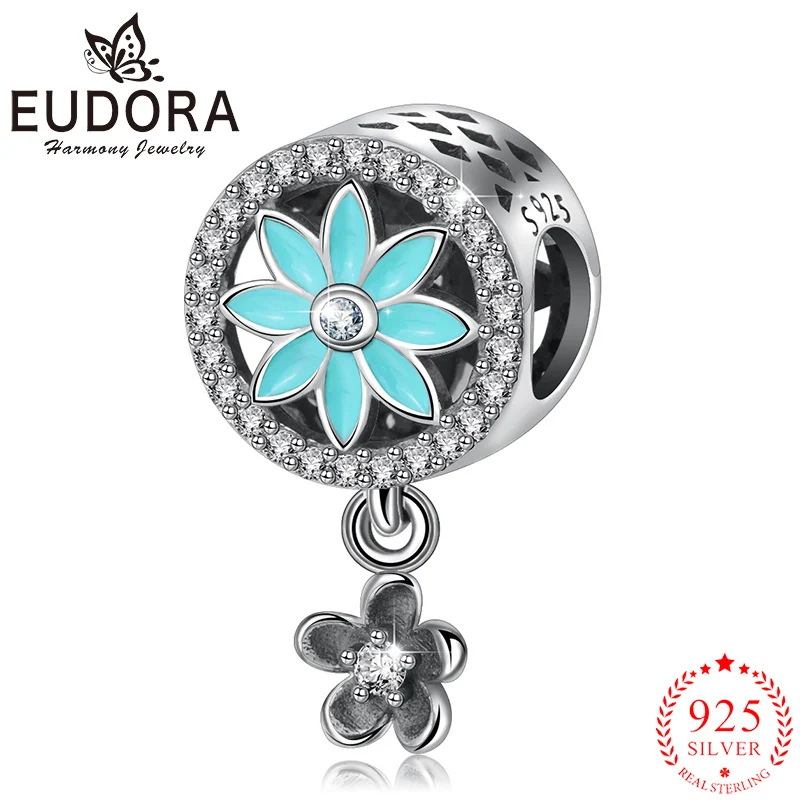 Eudora Настоящее серебро 925 пробы Элегантные зеленые цветочные бусины кристаллы