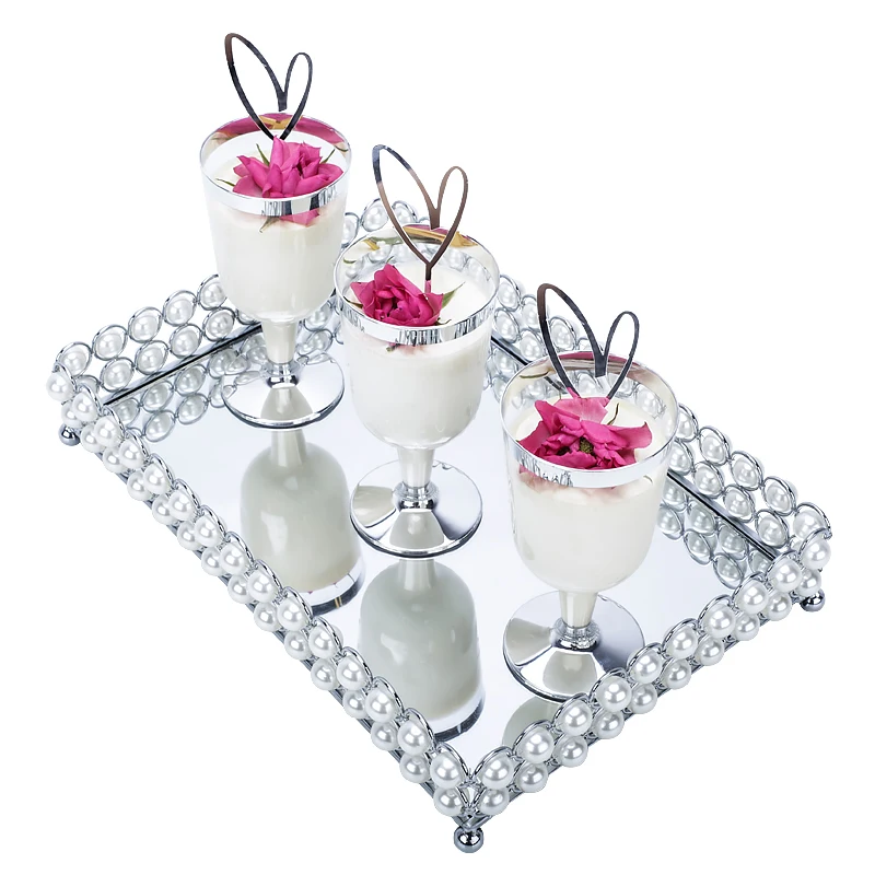 

10pcs silver mirror cake stand pearl tray