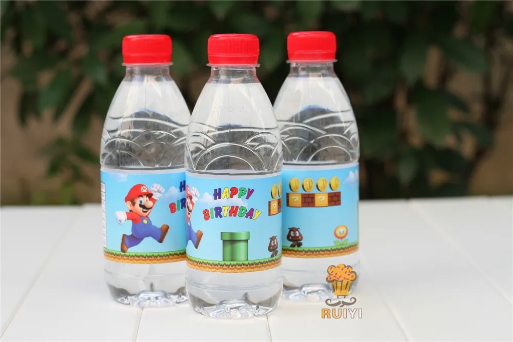 24 шт. аниме Super Mario Run Луиджи персик Теплозаправщик бутылки с водой label моноблок украшения Дети день рождения поставки Baby Shower