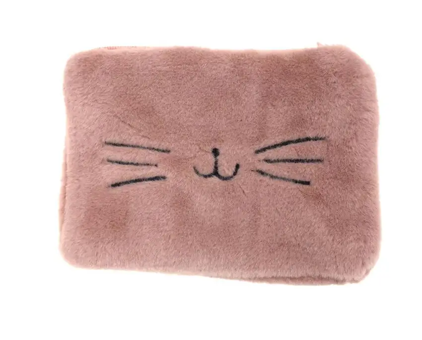 Pink Милая плюшевая косметичка, женская сумочка с вышивкой пушистого кота, вместительная сумочка для хранения, органайзер для макияжа, клатч, вечерняя сумка - Цвет: Pink