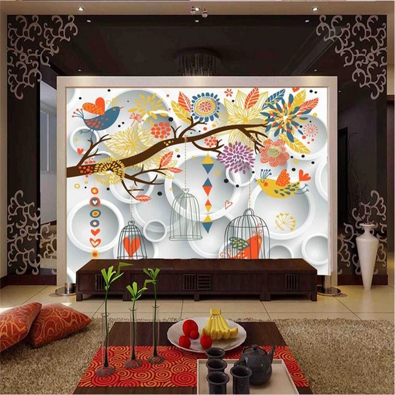 3D фотообои для спальни с простым мультяшным рисунком|circle wallpaper|wallpaper for bedroomphoto murals