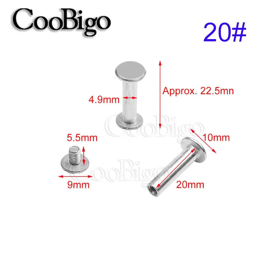 20mm 5 компл. Алюминиевый зажим Chicago винты гвоздь Заклепки Шпильки двойной изогнутой головкой фотоальбом учетная запись книга кожа ремесло ремень кошелек - Цвет: 20mm