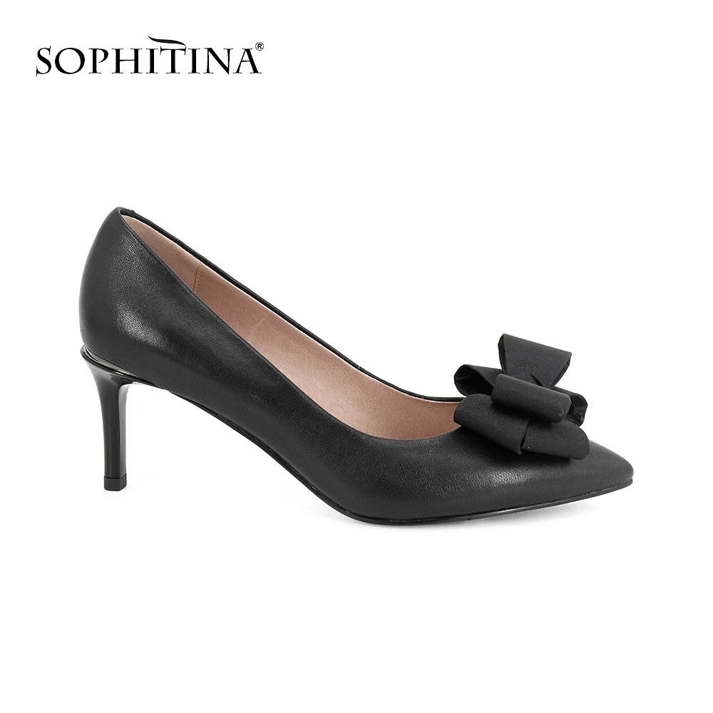 SOPHITINA/ весенние туфли-лодочки для вечеринки; Модные туфли из высококачественного шефро с острым носом и красивым бантом-бабочкой; Туфли-лодочки ручной работы, мягкие и классические; SC51