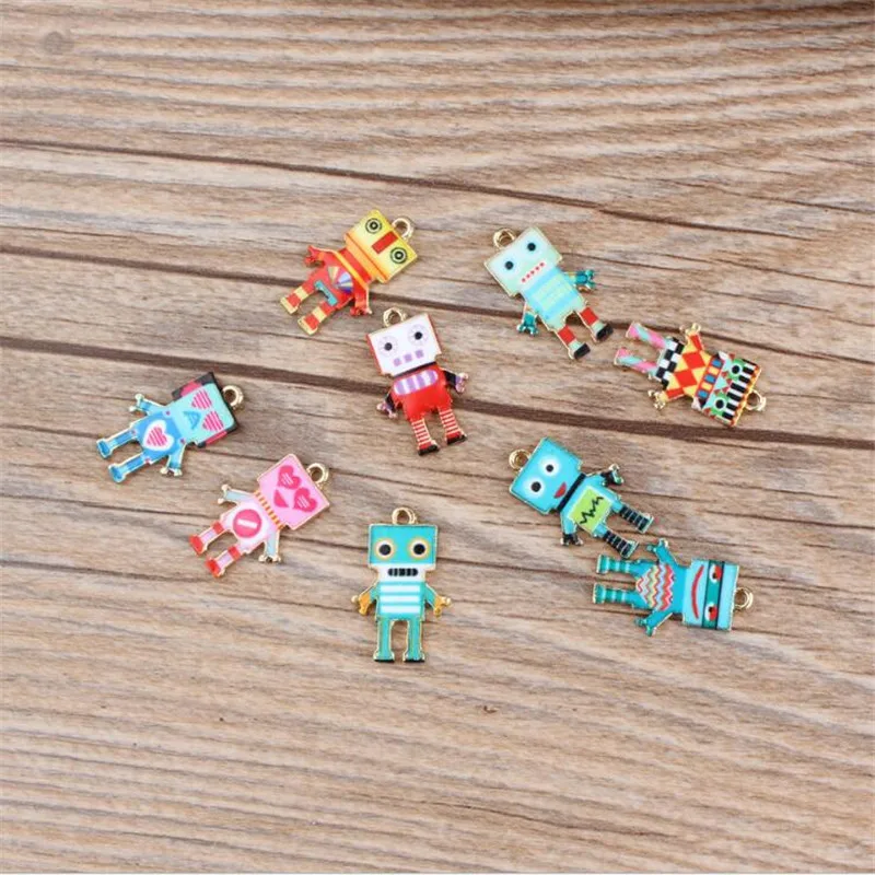 Mini order 10pcs 14*22MM Colorful Kawaii Robot Pendant Charms Gold Tone Plated Oil Drop DIY Jewelry Ornament Accessory | Украшения и