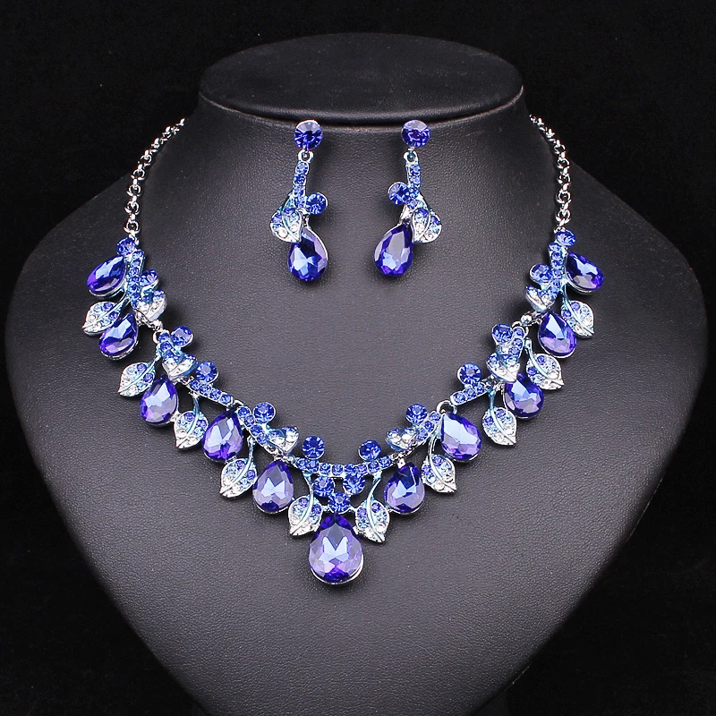 Женский Свадебный комплект из колье и серёг серебристого цвета|dubai jewelry sets|necklace