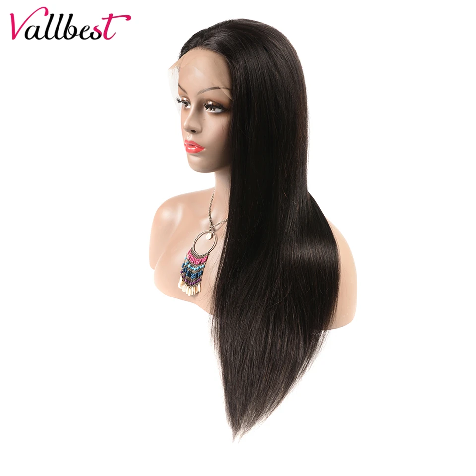 Vallbest 150% Remy перуанские прямые парики на шнурках для черных женщин 13*4 человеческие волосы на кружеве Парики Perruque Cheveux Humain 1B