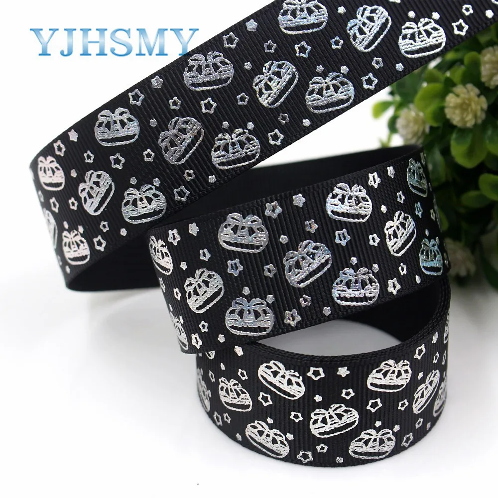 YJHSMY I-19326-757 25 мм 10 ярдов лазерный серебряный милый мультфильм любовь напечатаны корсажная лента DIY ручной работы головные уборы свадебный подарок обёрточная бумага