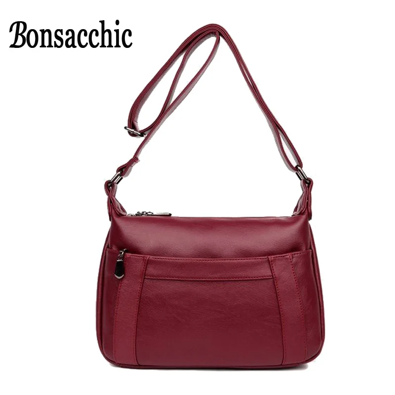 Bonsacchic красная женская кожаная сумка маленькая роскошная дизайнерская черная