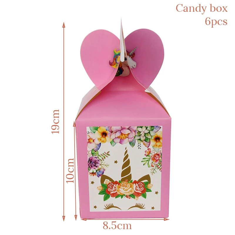 6pcs candy box 1 компл. Единорог тематические вечерние одноразовые наборы посуды детские бумажные тарелки для дня рождения Детская душевая скатерть Единорог топперы на торт для вечеринки - Цвет: 6pcs candy box