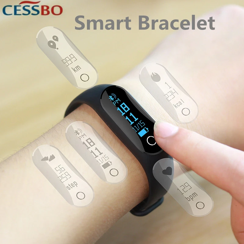 Смарт браслет с OLED экраном 0 86 дюйма Bluetooth пульсометром фитнес трекером|wristband fitness