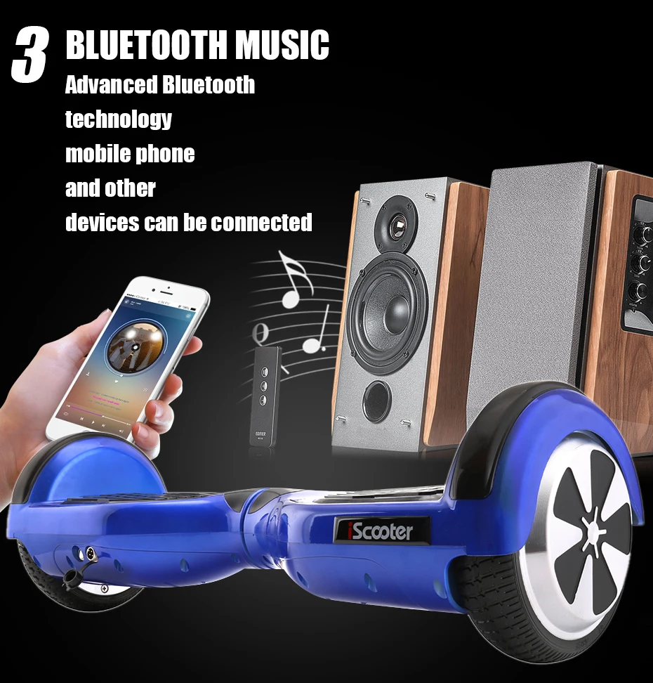 IScooter Ховерборд UL2272 Bluetooth Электрический скейтборд на рулевом колесе Smart 2 колеса самобалансирующийся стоячий скутер Ховер доска