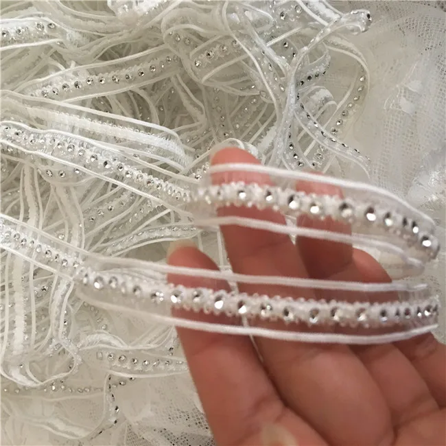 1.3CM Wide Stylish White Black Glitter Beads Handmade Lace Collar Ribbon Edge Trim Bridal Applique Skirt Splice DIY Sewing Decor images - 6