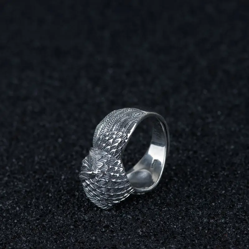 Кольцо FNJ в стиле панк, Орел, животное, сова, 925 серебро, Anillos, новая мода, S925 Стерлинговое Серебро, кольца для мужчин, ювелирное изделие, регулируемый размер, bague