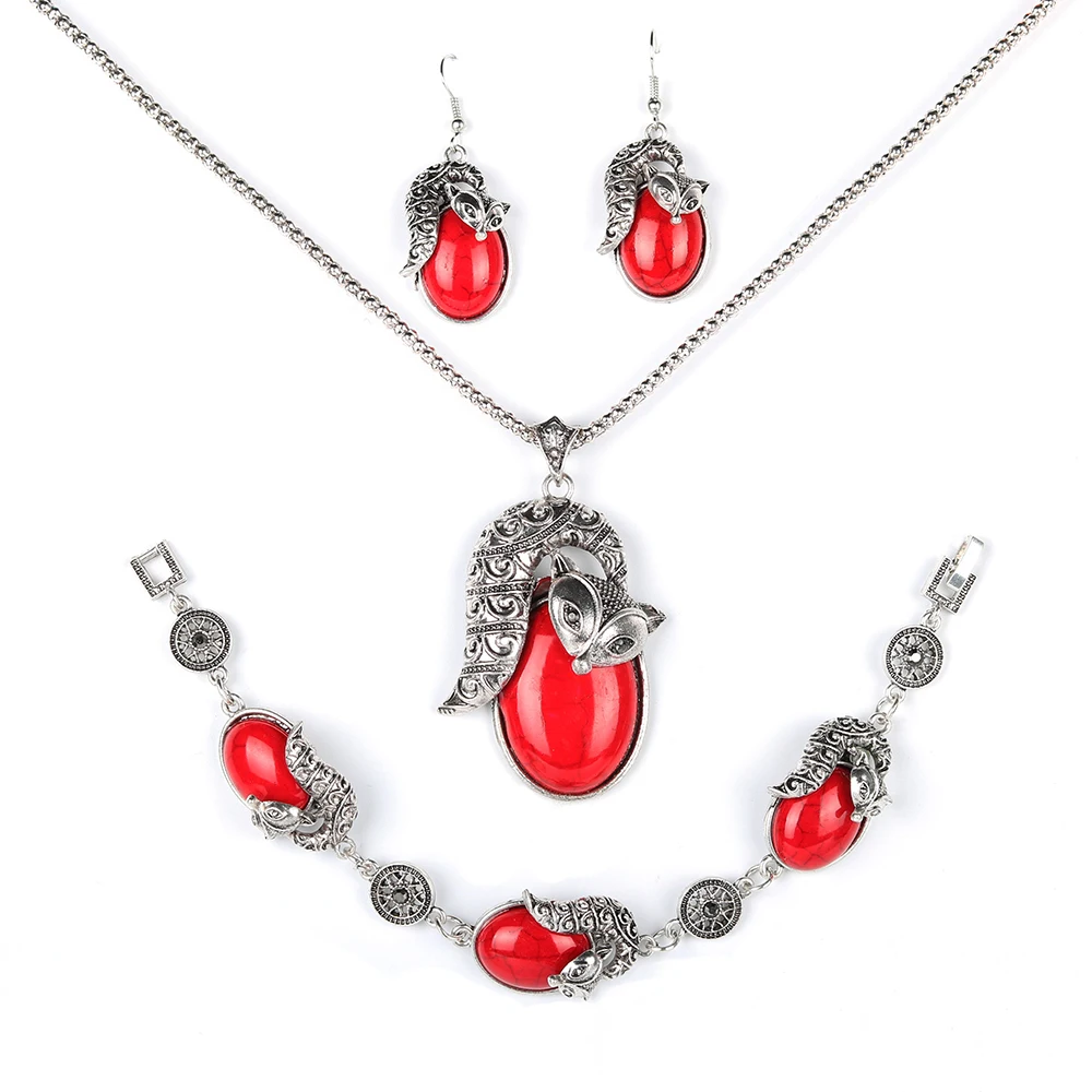 Красный Бирюзовый Симпатичные Фокс Овальный Шарм Подвеска Серьги Браслеты Колье