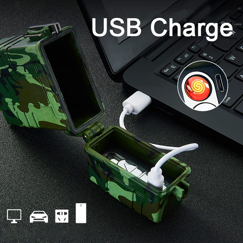 Водонепроницаемый футляр для сигарет с электронная USB Зажигалка военный 20 шт держатель для сигарет контейнер Вольфрамовая плазменная дуговая зажигалка