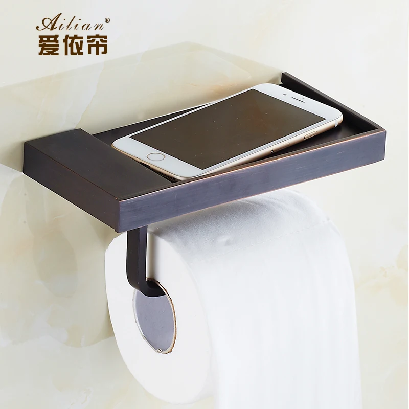 European 100% copper antique black bronze towel rack roll toilet paper holder multifunction mobile phone hygiene tray Обустройство