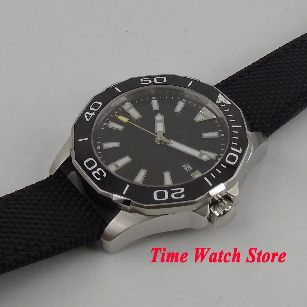 Твердые 45 мм многоугольные мужские часы без логотипа черный циферблат сапфир