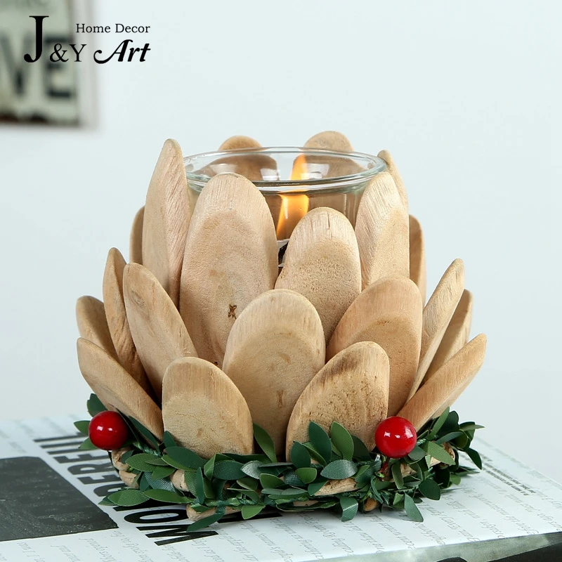 Ручной деревянные подсвечник творческие лотоса с небольшой tealight для украшения