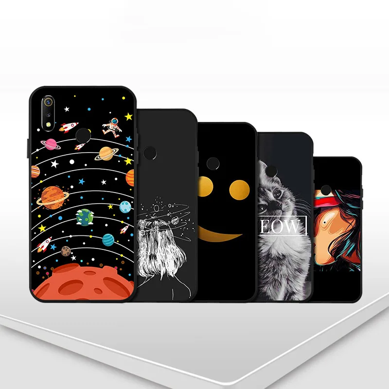 Space Cat Flowers Black Case For Oppo F11 Pro Soft Pattern Back Cover F11Pro REALME 3 K1 F9 A5 A3S F7 Cases Fundas Capa |