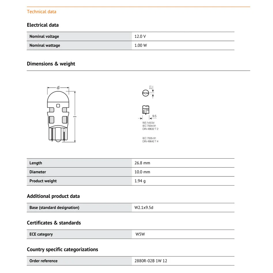 Светодиодный светильник OSRAM T10 красного цвета для автомобиля с поворотным