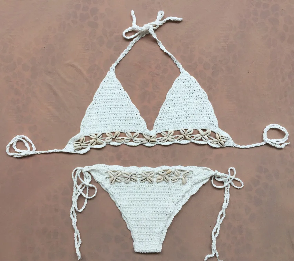 2016 Женский вязаный купальник в виде ракушки пляжная одежда сексуальный комплект